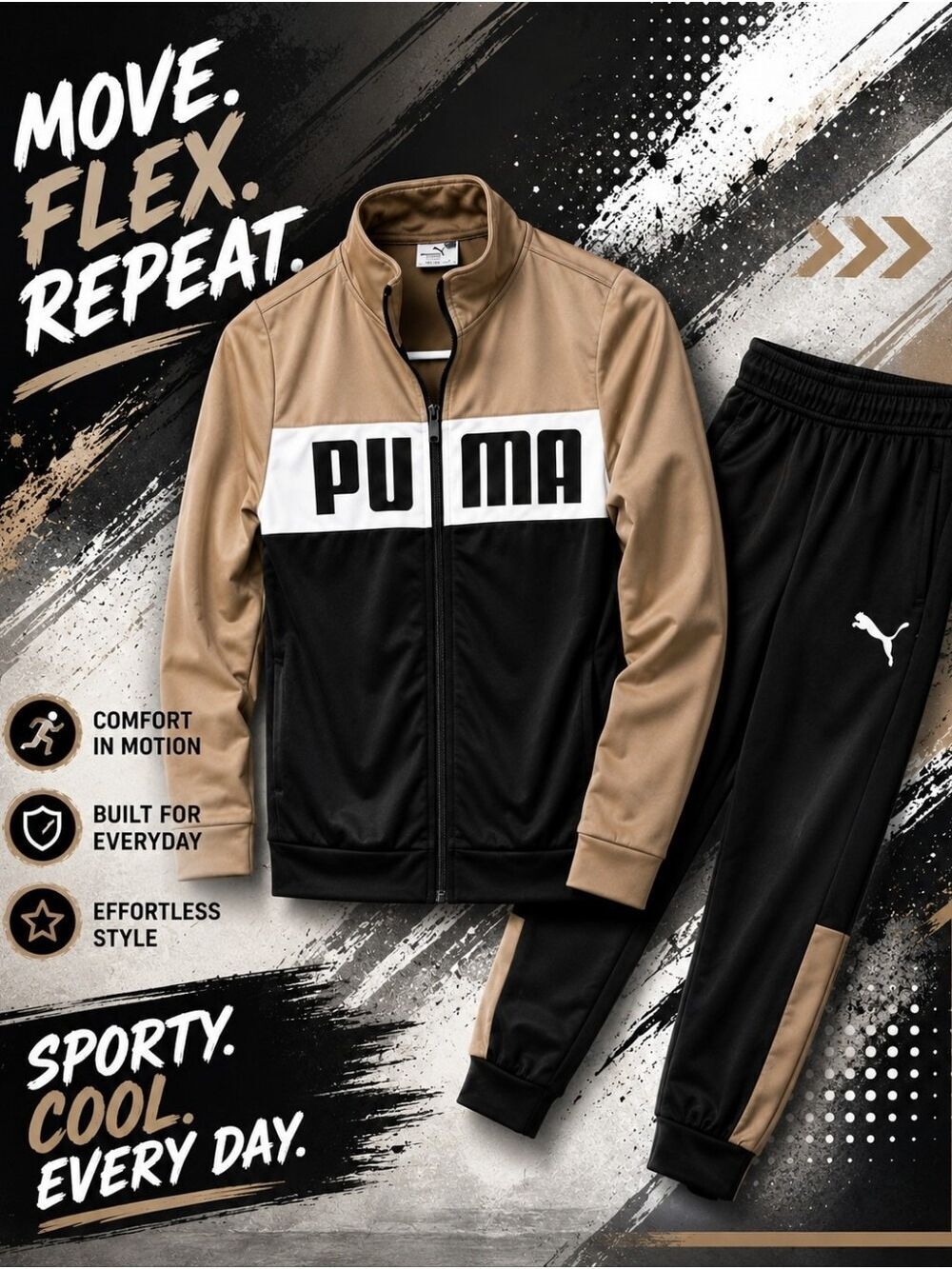 Puma Kids Two-Tone Black and Tan Track Jacket & Pants Set